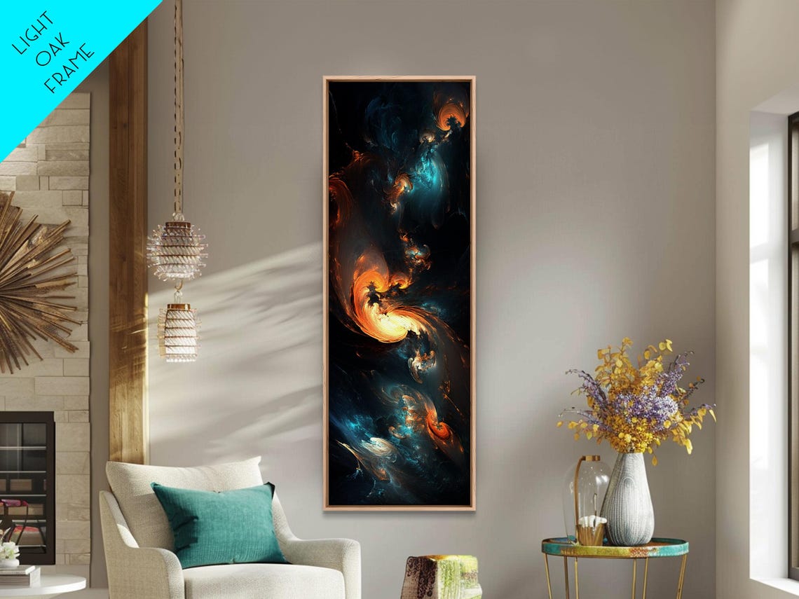 Cosmic Orange Blue Swirl Abstract Tall Vertical Dark Nebula Art Poster - Image 6