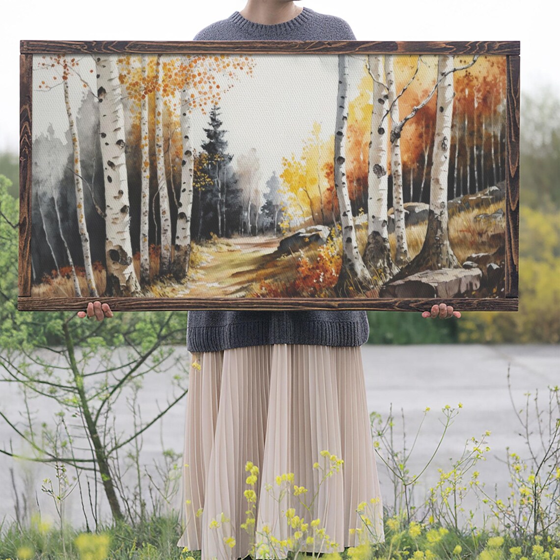 Watercolor Birch Trees Painting Print Yellow Birch Forest Birch Tree Art Birch Tree Painting Fall Decor Birch Tree Wall Art - Image 2