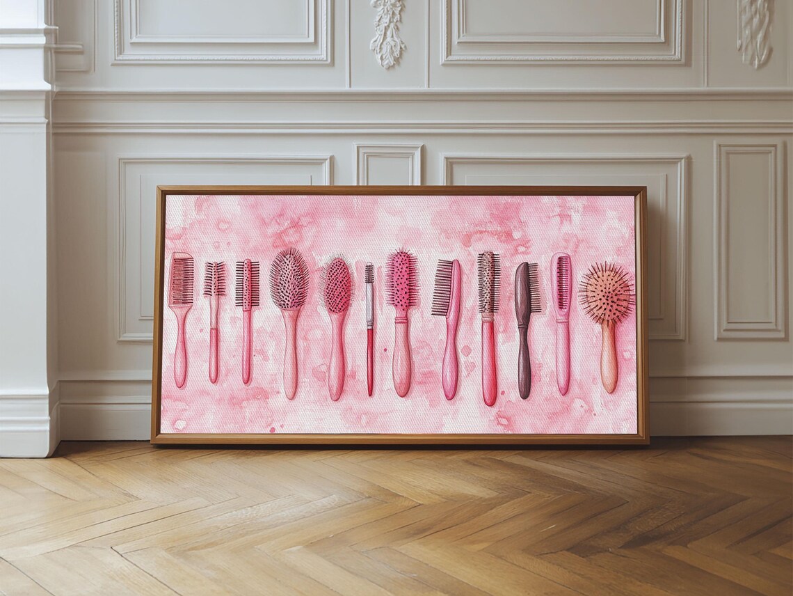 Pink Hairbrushes Collection Watercolor Vanity Beauty Salon Wall Poster - Image 3