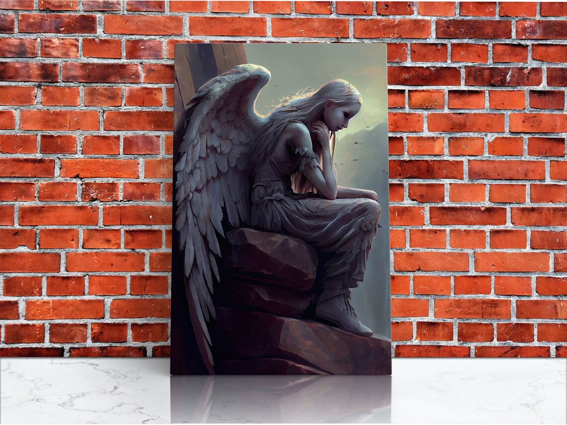 Sad Angel on a Roof Art Print, Figurative Decor - Image 4