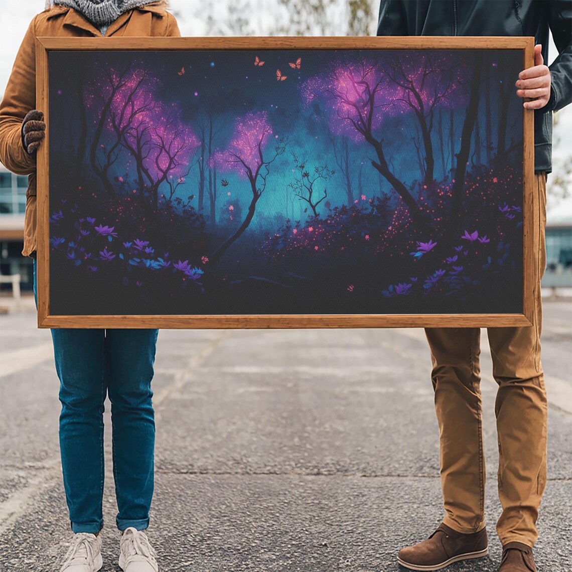 Glowing Purple Trees Night Fantasy Forest Butterflies Mystical Poster - Image 3