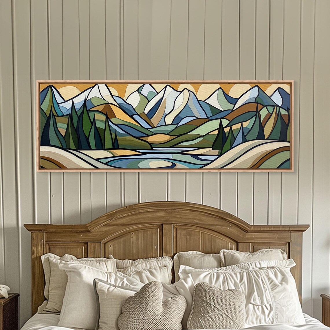 Stained Glass Style Mountain Lake Landscape Geometric Art Poster - Image 3