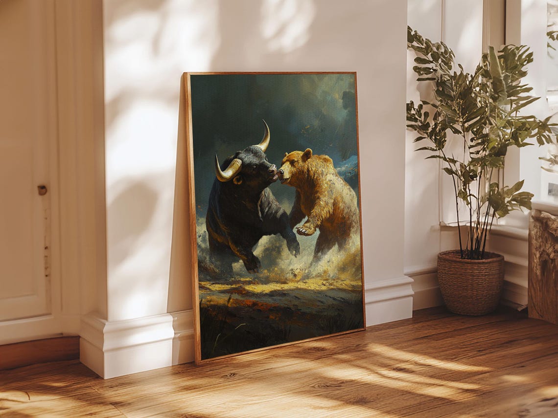 Black Bull Golden Bear Clash Wild Animal Duel Dramatic Art Wall Poster - Image 2