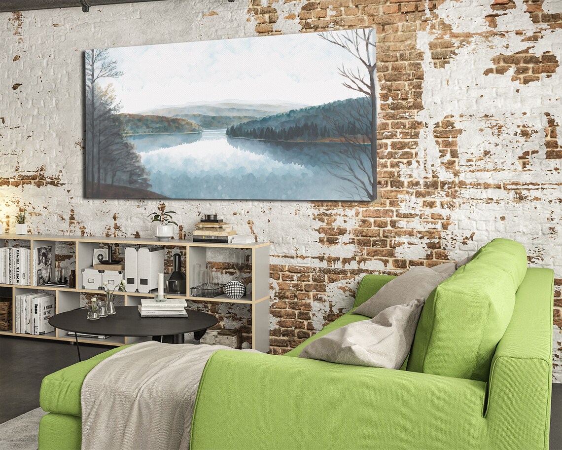 Blue Lake Landscape Art Print, Lake House Decor - Image 3