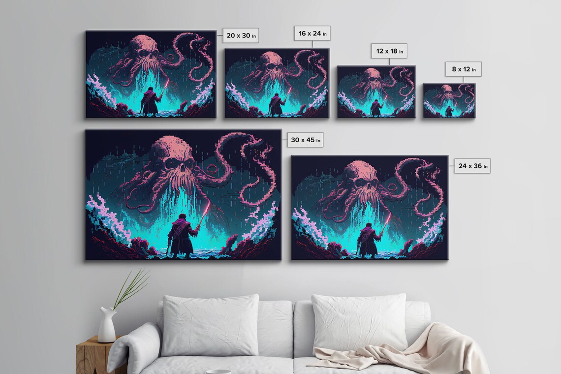 Warrior Vs Cthulhu RPG Concept Pixel Art Poster - Image 2