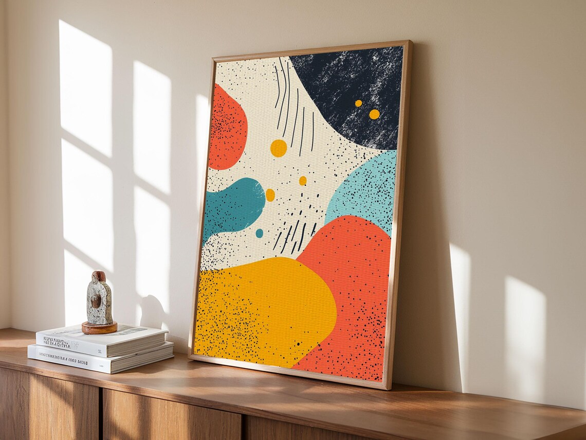 Framed Print Retro 90s Style Wall Art Orange Turquoise And White Art Modern Wall Art Mid Century Art - Image 3