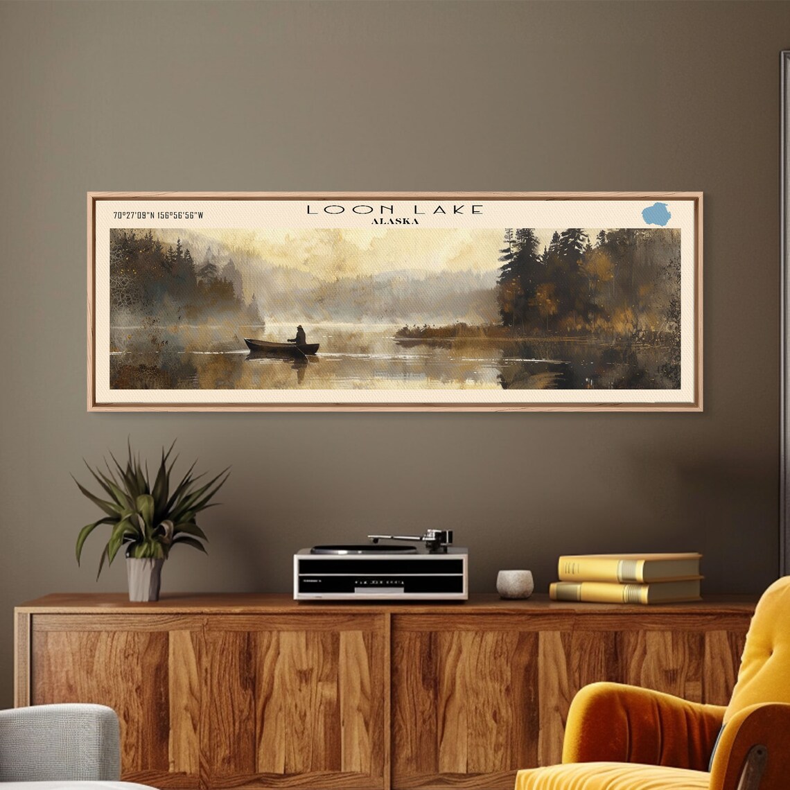 Loon Lake Alaska Golden Mist Lone Canoe Forest Shore Lake Art Poster - Image 4