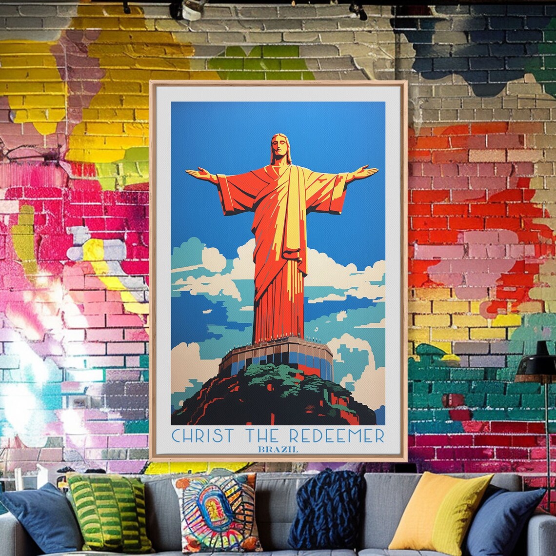 Christ the Redeemer Brazil Rio Statue Blue Sky Cloud Backdrop Travel Poster - Image 6