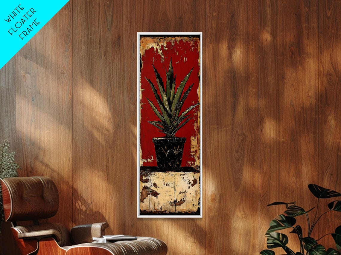 Agave Plant Black Pot Bold Red Rustic Southwest Botanical Wall Art - Image 5