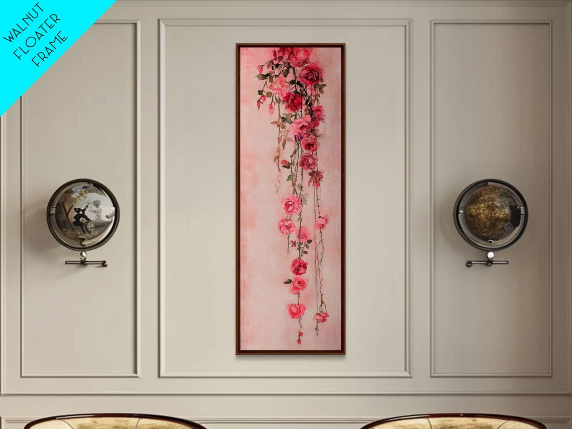 Cascading Pink Roses Botanical Watercolor Hanging Vine Wall Poster - Image 4