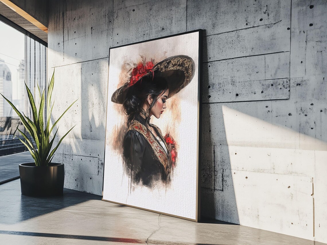 Female Matador Wide Hat Portrait Watercolor Chicano Wall Art Poster - Image 3