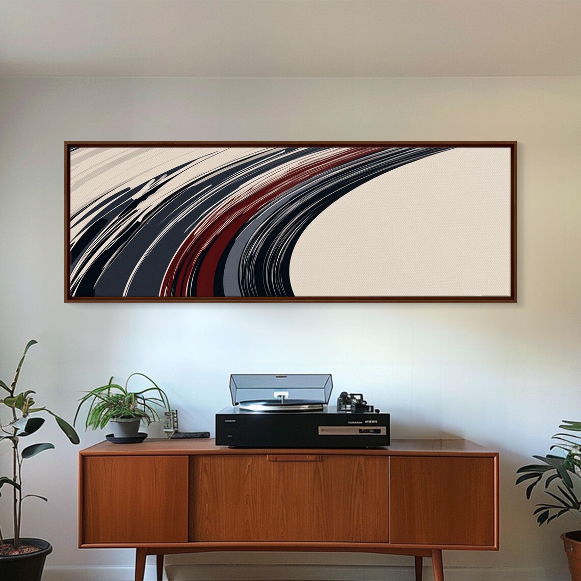 Abstract Line Art Grey Black And Brown Lines Framed Print Mcm Style Abstract Wall Art Extra Wide Art - Image 6