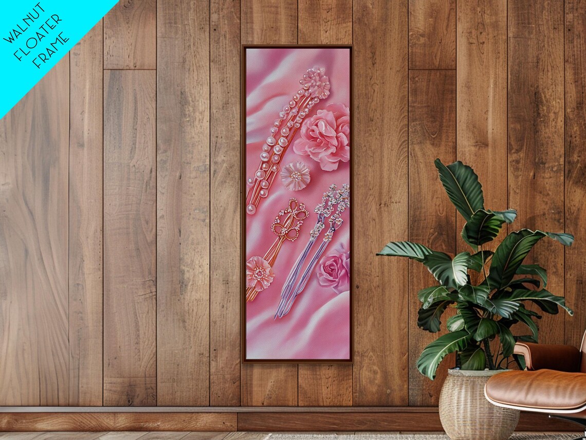 Pink Pearl Hairpins Flowers Silk Watercolor Feminine Art Poster - Image 6