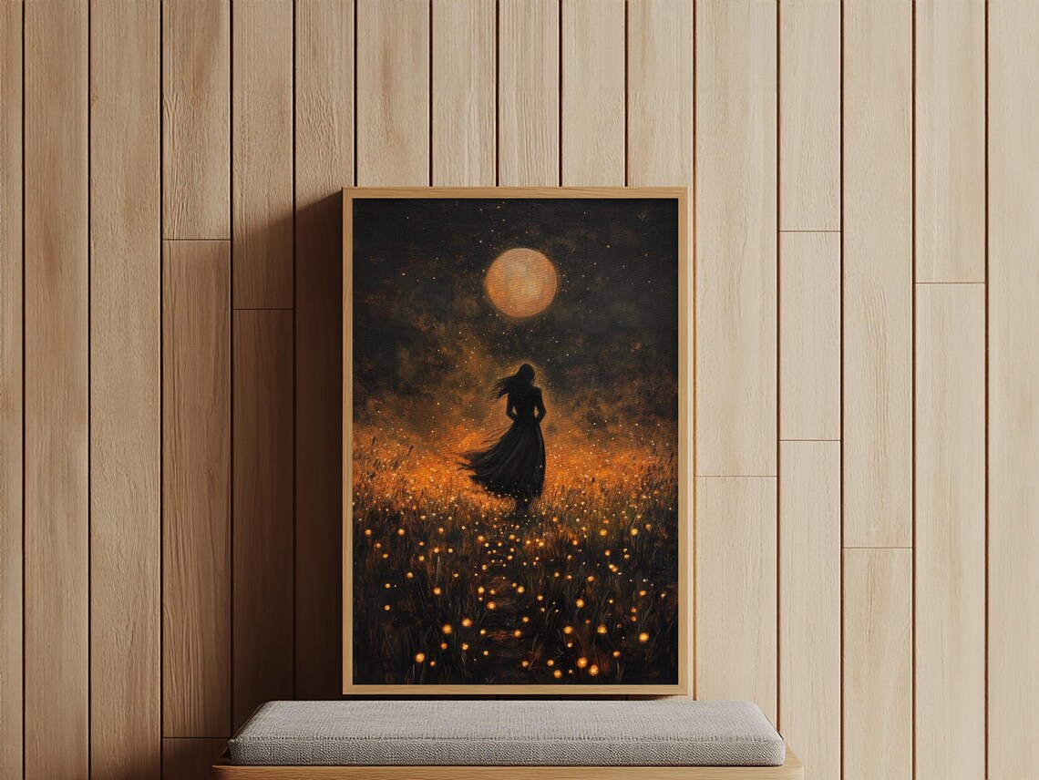 Vintage Witch Under Full Moon Art Print, Gothic Halloween - Image 3