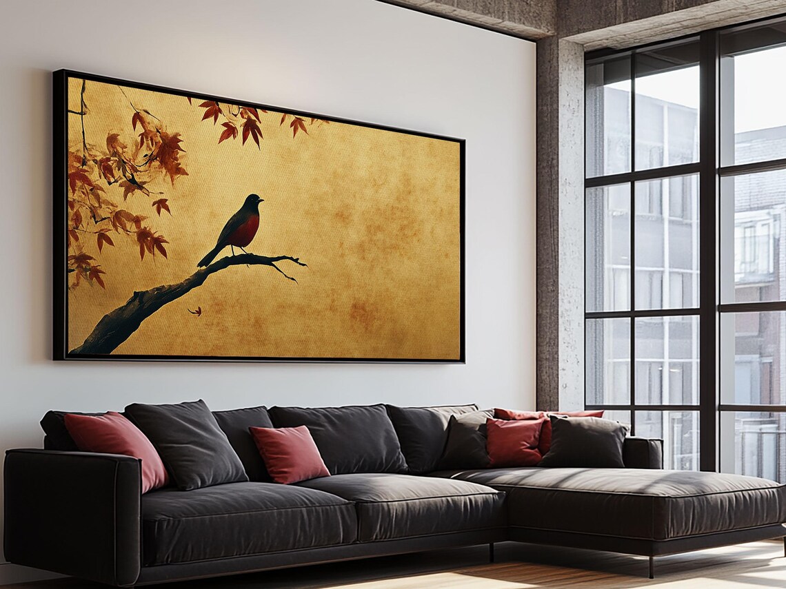 Autumn Maple Songbird Oil Painting Golden Fall Leaves Vintage Print - Image 5