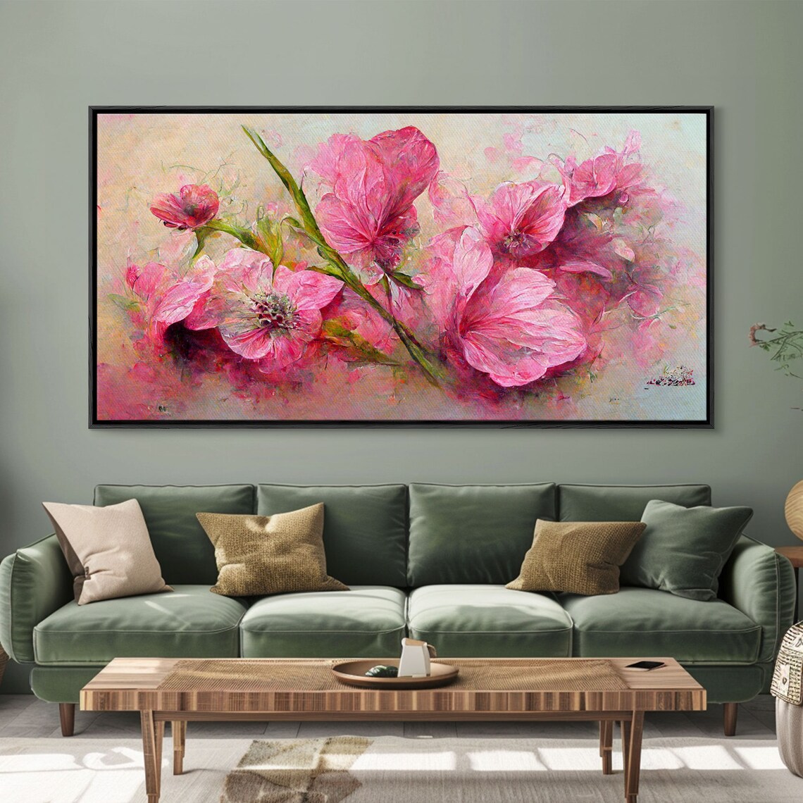 Pink Flowers, Boho Floral Art Print for Living Room
