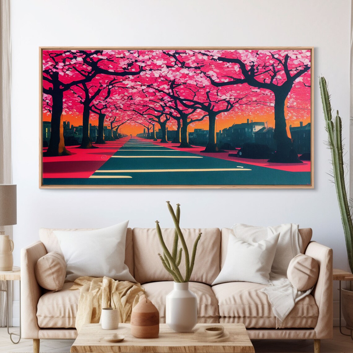 Street Lined With Cherry Blossoms Cherry Blossom Tree Art Framed Print Ready To Hang Wall Art Framed Wall Art - Image 3