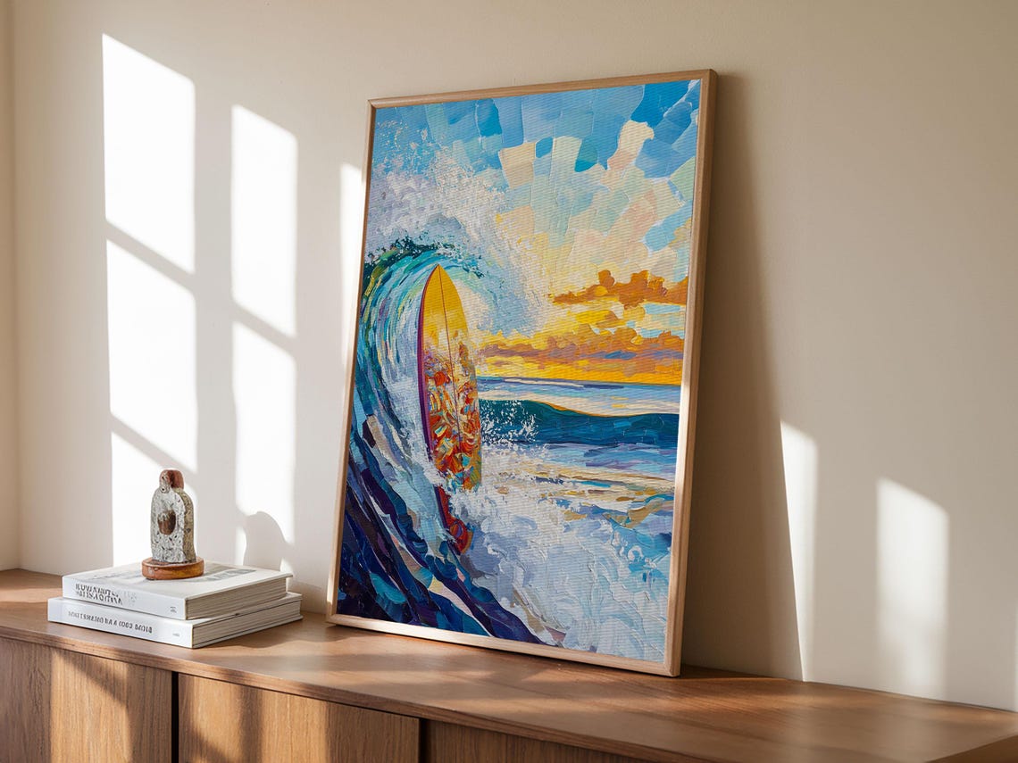 Surfboard Sunset Wave Impasto Bold Ocean Coastal Surf Art Wall Poster - Image 4