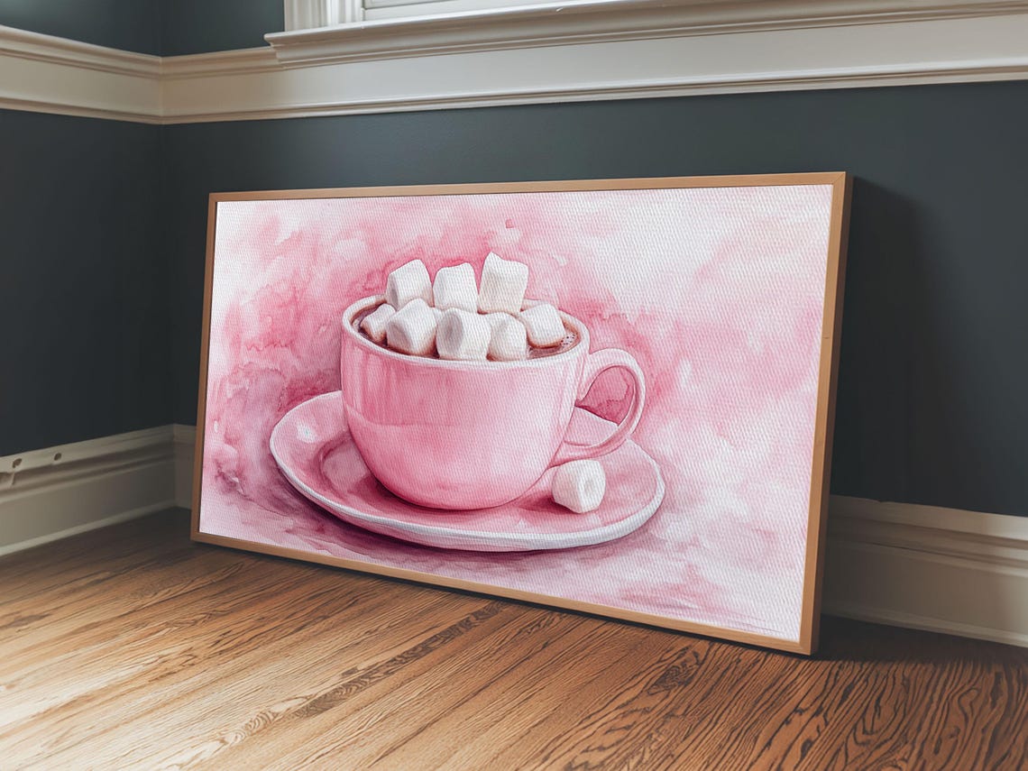 Pink Hot Chocolate Cup With Marshmallows Cozy Watercolor Art Print - Image 6