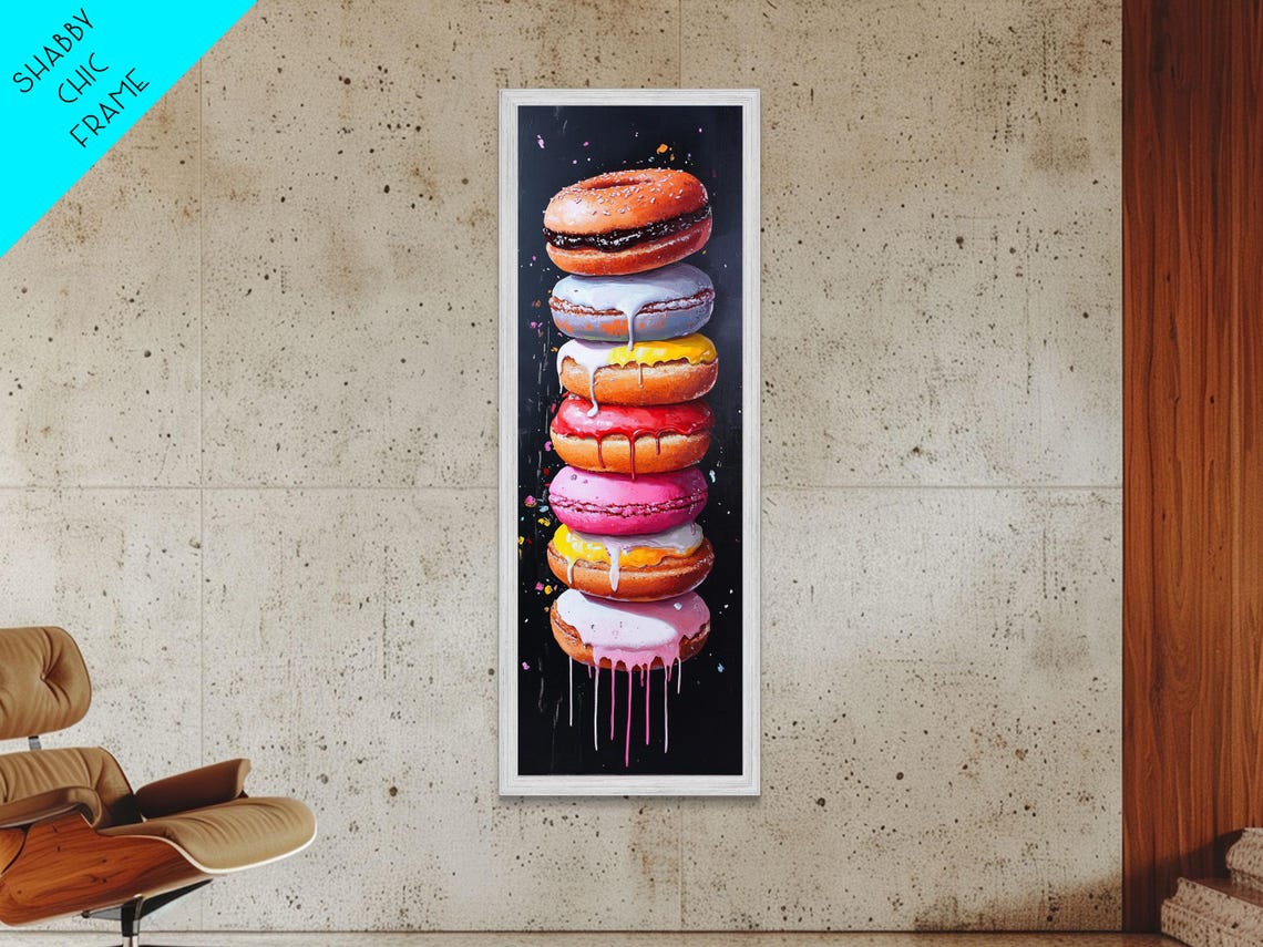 Stack Of Colorful Glazed Donuts Black Background Pop Art Poster - Image 3
