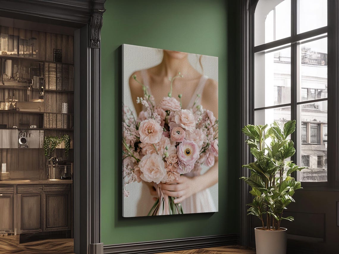 Blush Bridal Bouquet Bride Holding Romantic Wedding Floral Art Poster - Image 5
