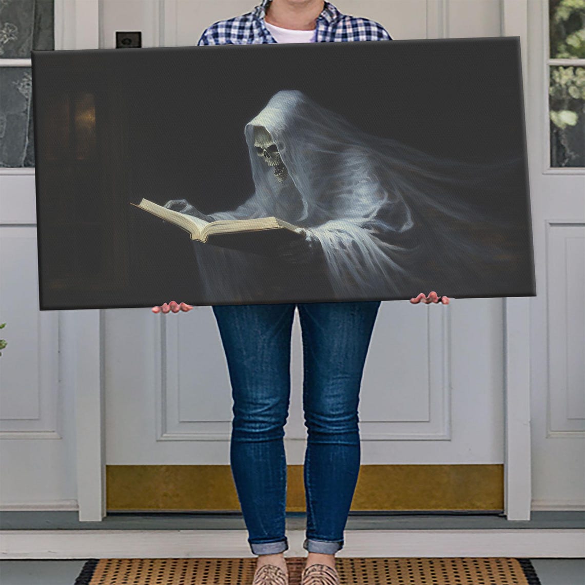 Hooded Ghost Reading Book Dark Background Spooky Phantom Art Poster - Image 4