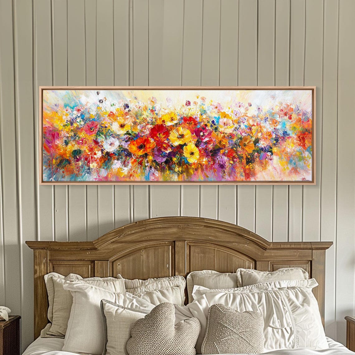 Vibrant Wildflower Meadow Bloom Panoramic Oil Painting Art Poster - Image 2