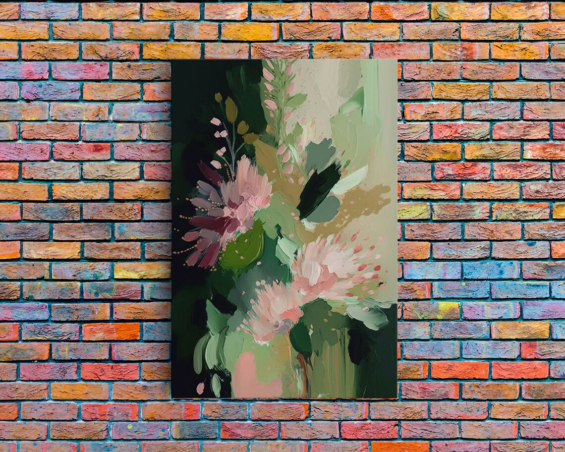 Abstract Flowers Oil Painting Print, Boho Floral Art