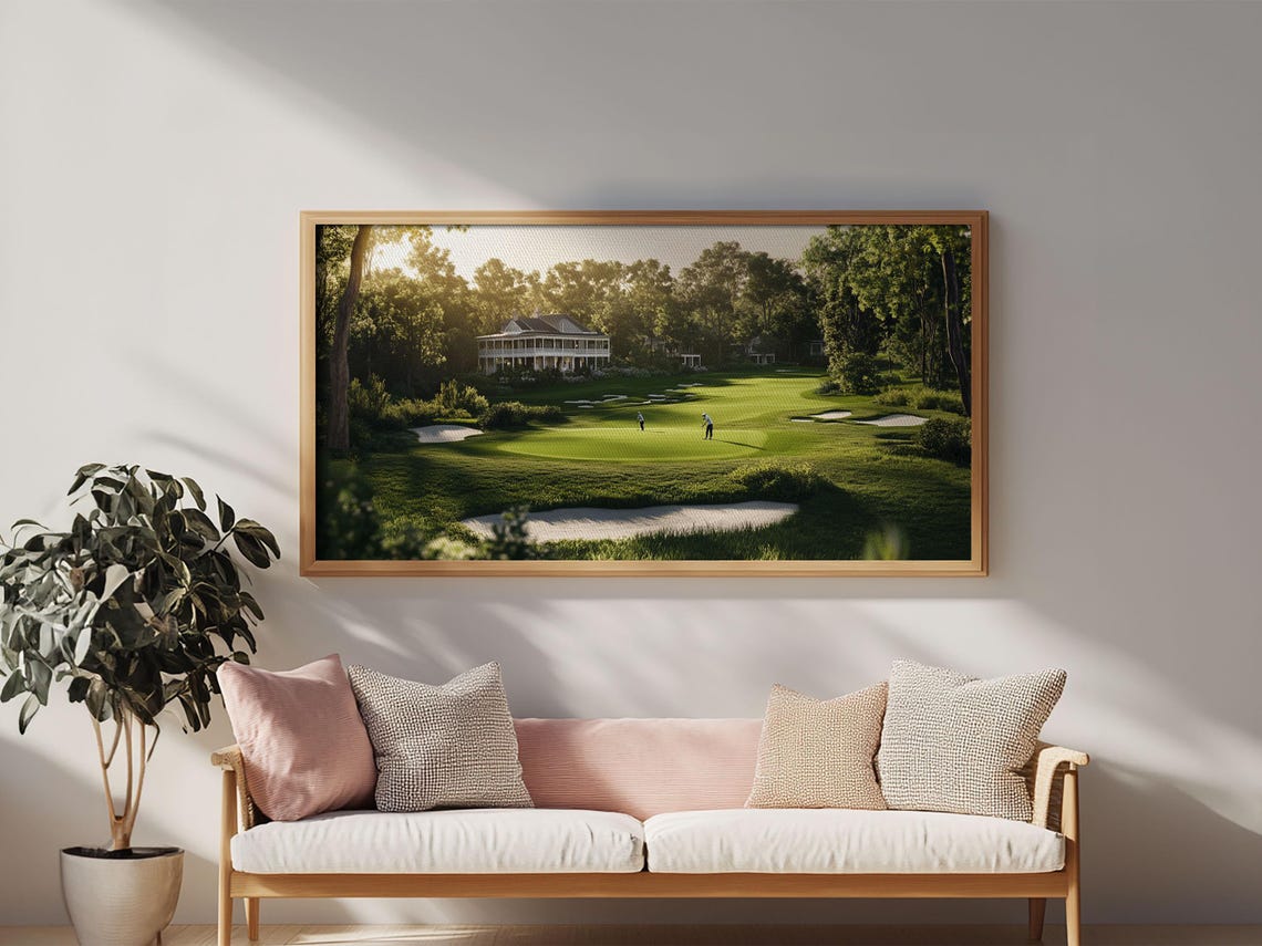Sunlit Golf Course Clubhouse Panoramic Green Fairway Sports Poster - Image 3