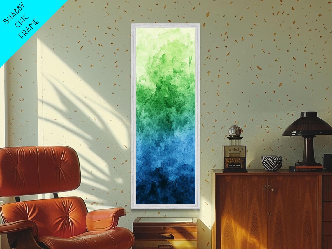 Green Blue Gradient Watercolor Wash Abstract Sage Coastal Minimalist Vertical Poster - Image 4