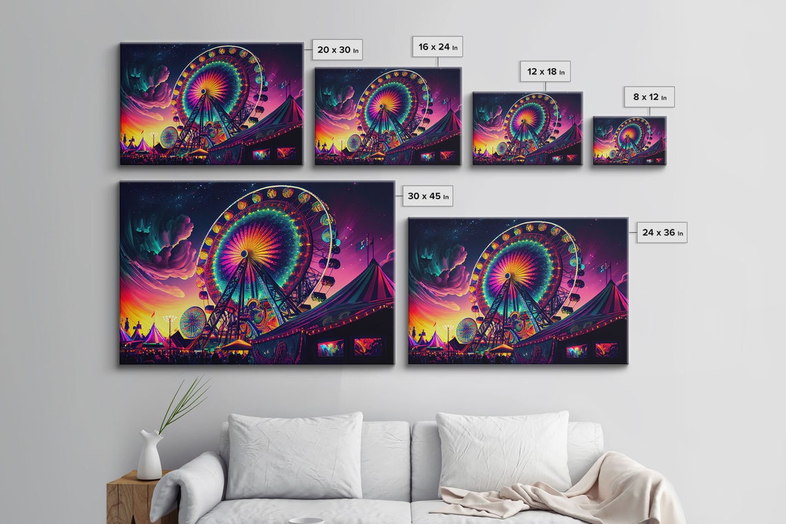 Synthwave Carnival Neon Ferris Wheel Night Sky Colorful Poster - Image 2