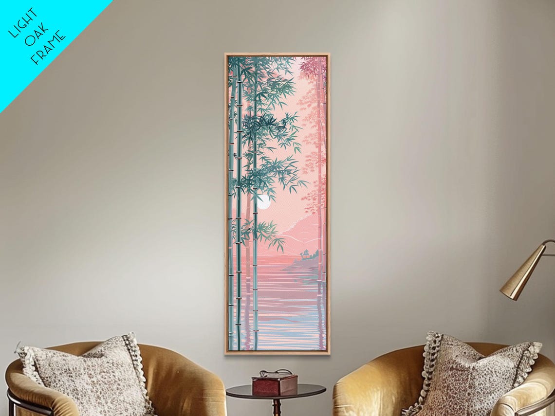 Bamboo Forest Soft Pink Light Moonlit Water Reflection Art Print - Image 5