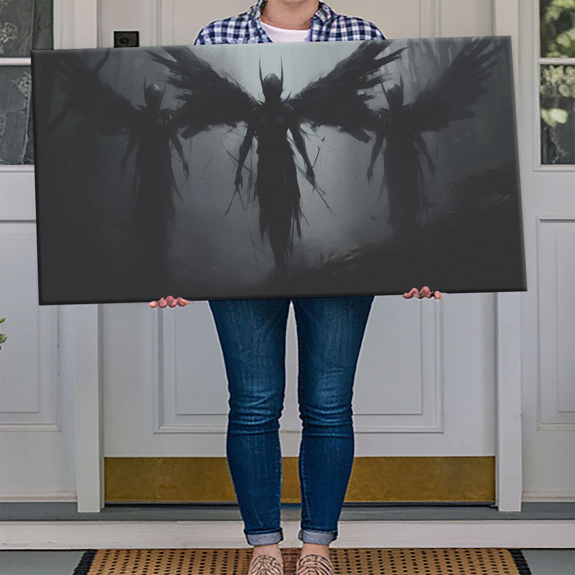 Dark Fallen Angels With Black Wings In Fog Gothic Charcoal Poster - Image 4