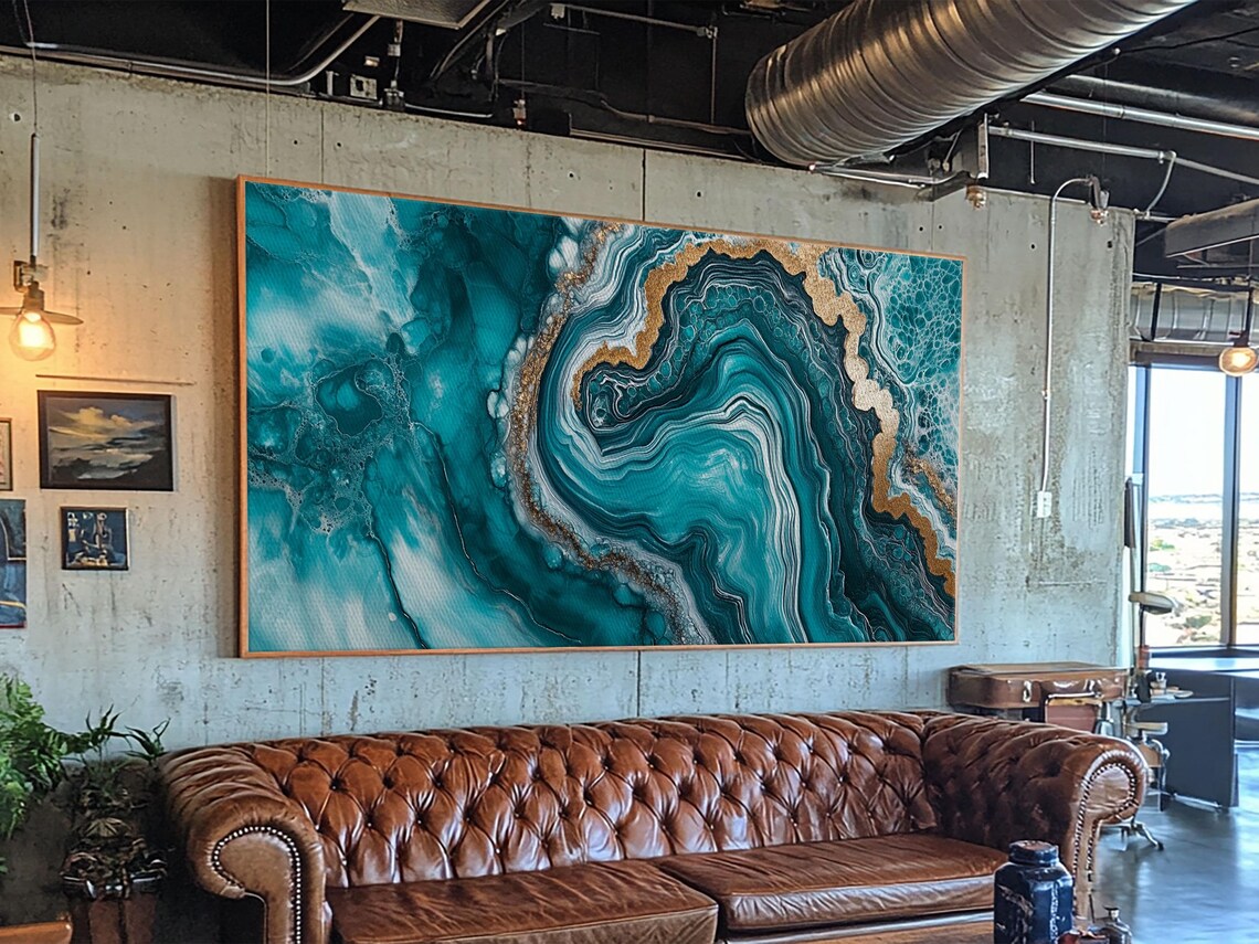 Turquoise Geode Inspired Abstract Coastal Art Print