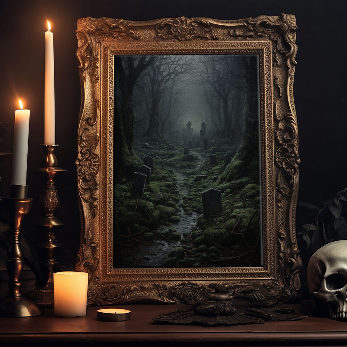Haunted Cemetery Halloween Graveyard Art Print - Image 5