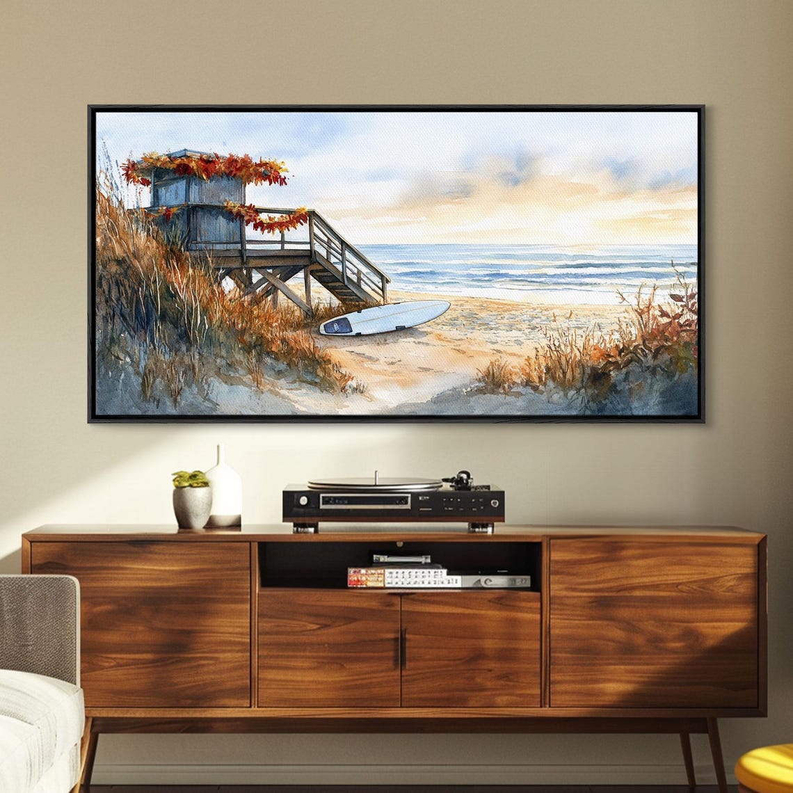 Lifeguard Tower With Fall Leaves Beach Sunset Surf Art Print - Image 6