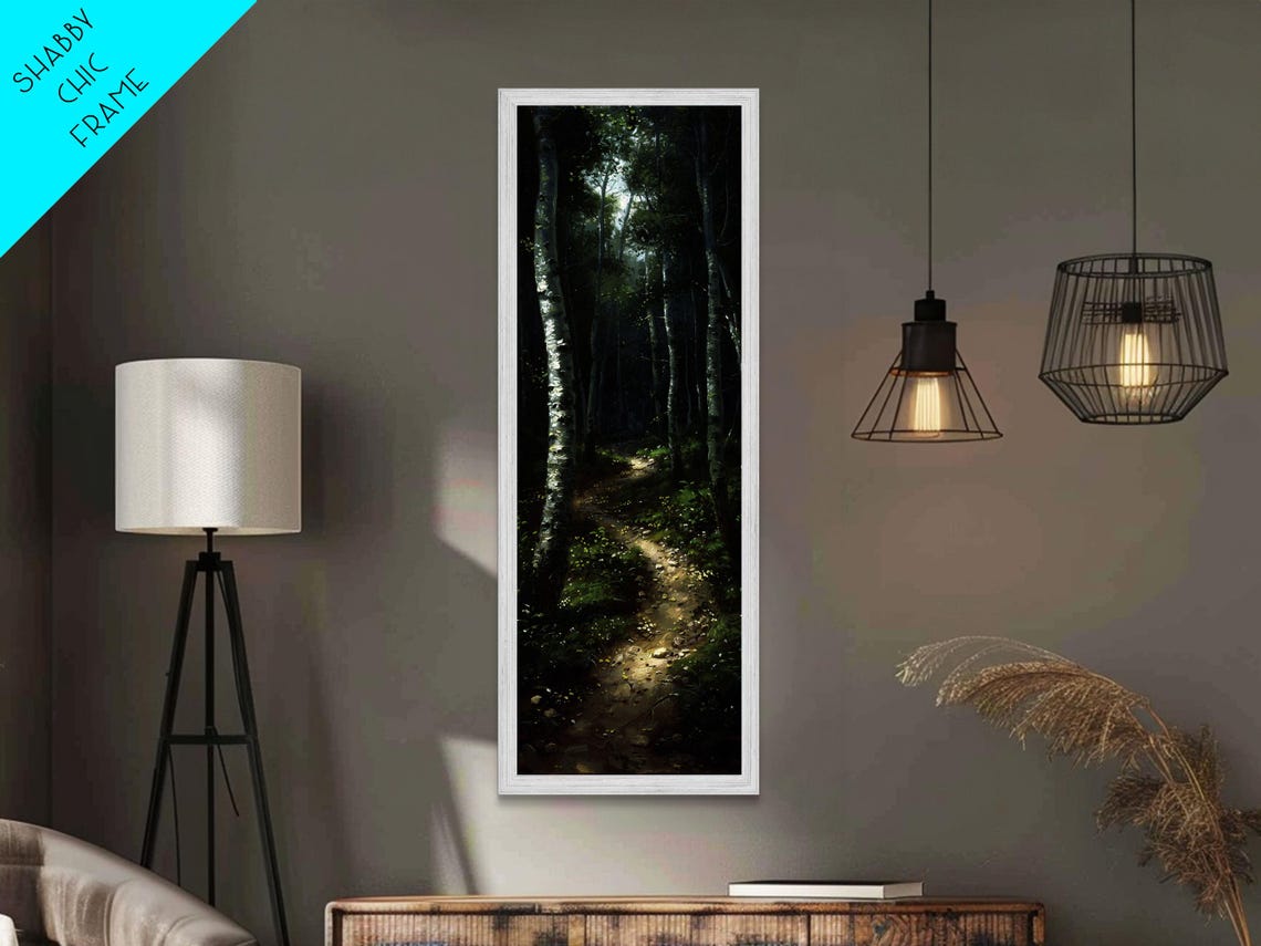 Dark Mysterious Forest Path Soft Light Shadows Tall Woodland Poster - Image 6