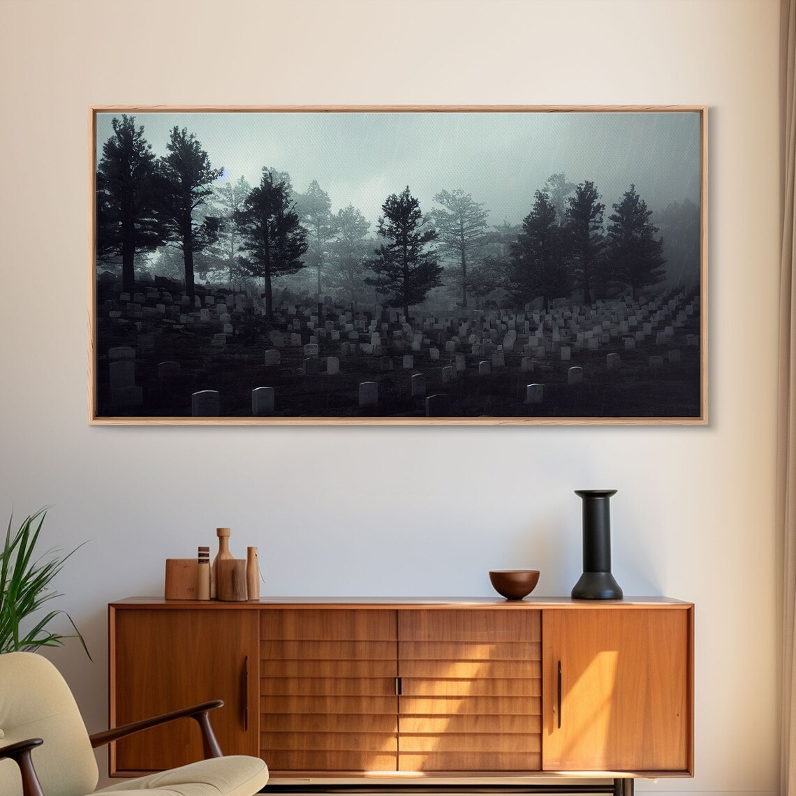 Creepy Haunted Cemetery Halloween Wall Art Print