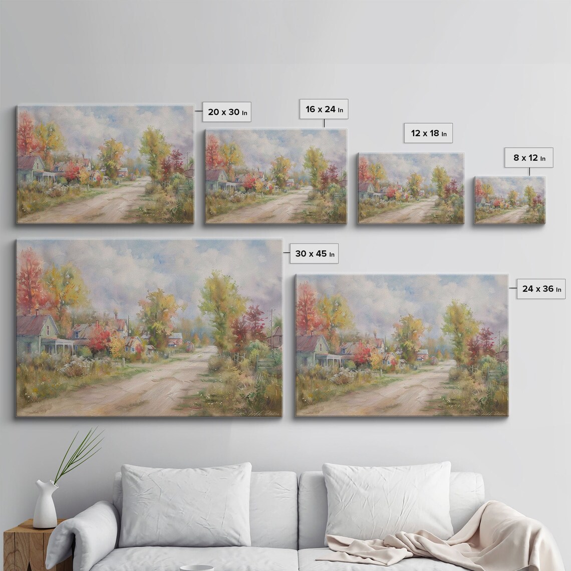 Autumn Small Town Street Watercolor Fall Foliage Houses Village Poster - Image 2