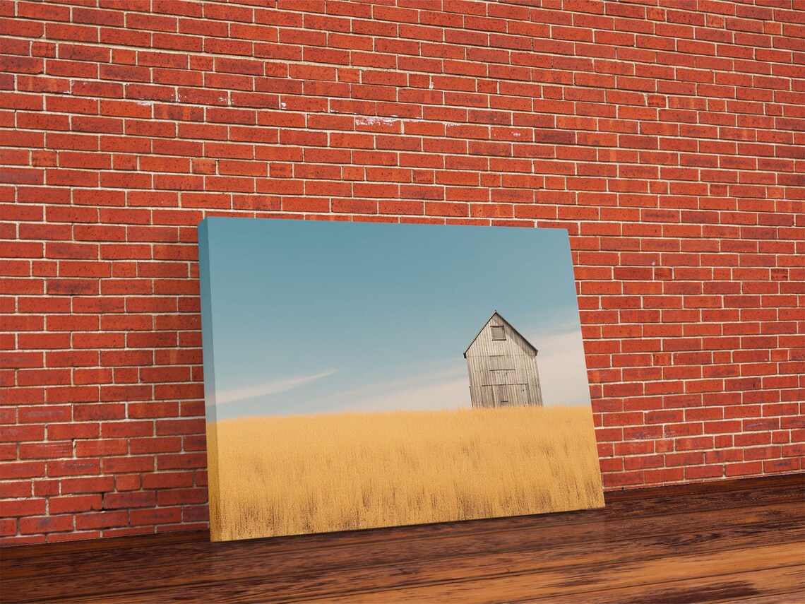 Lone White Barn Golden Wheat Field Minimalist Rural Country Poster - Image 4