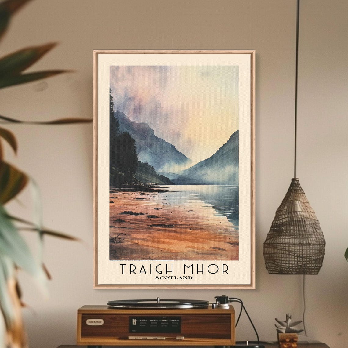 Traigh Mhor Scotland Misty Pink Sand Beach Mountain Backdrop Poster - Image 3