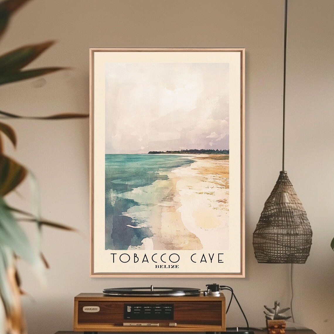 Tobacco Caye Belize Beach Shoreline Turquoise Water Watercolor Poster - Image 3