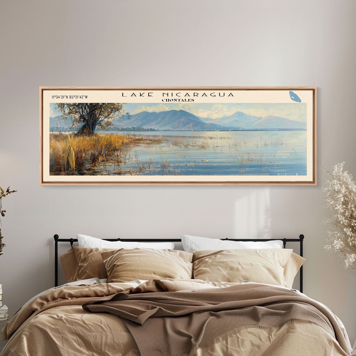Lake Nicaragua Golden Marsh Mountain Backdrop Panoramic Travel Poster - Image 3