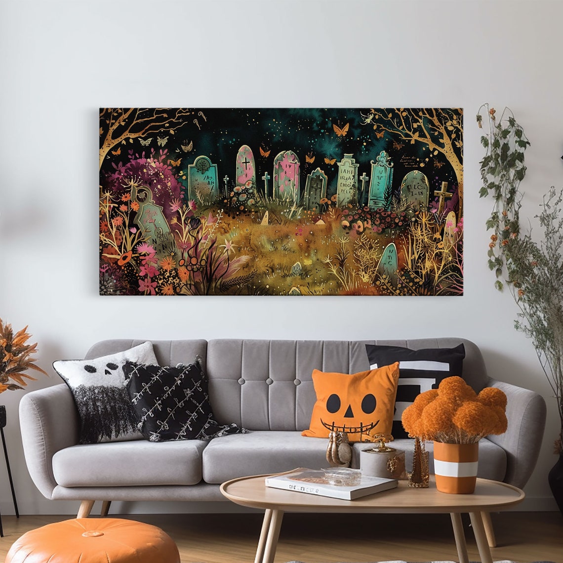 Colorful Spring Graveyard With Flowers Spooky Season Art Print - Image 6