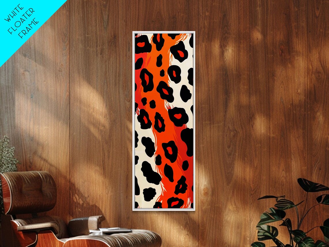 Bold Orange Black Leopard Spots Pattern Midcentury Modern Tall Skinny Poster