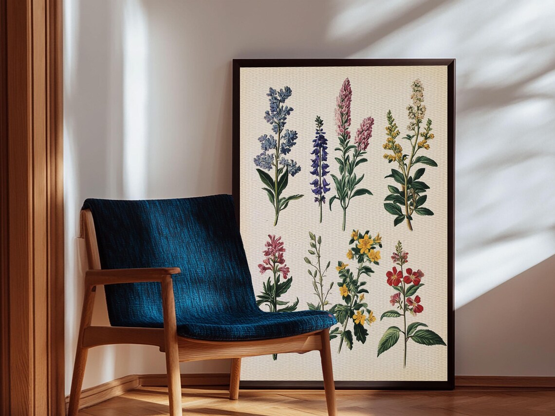 Vintage Wildflower Botanical Illustration Eight Stems Art Print - Image 5