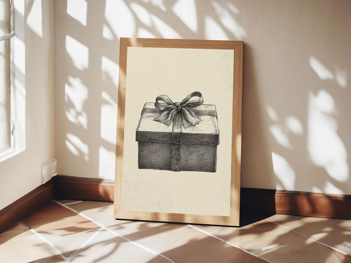 Christmas Gift Box Sketch Elegant Bow Minimalist Holiday Wall Poster - Image 6