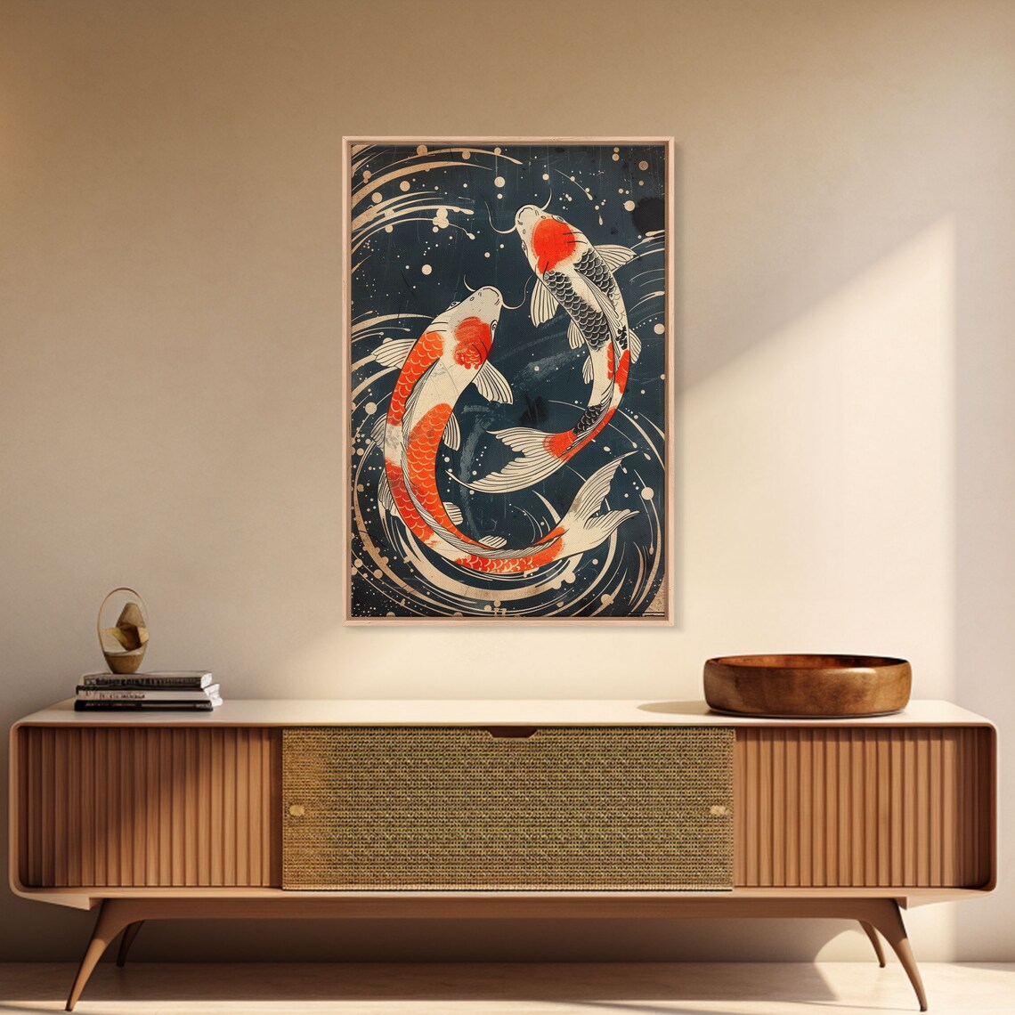 Japanese Koi Fish Ukiyo E Woodblock Style Black Water Pond Poster - Image 3