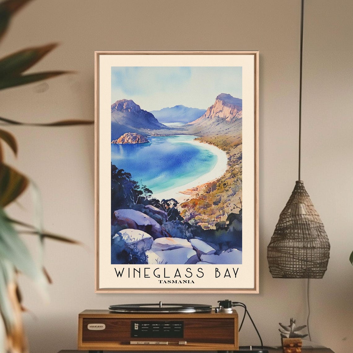 Wineglass Bay Tasmania Crescent Beach Blue Water Mountain View Poster - Image 3
