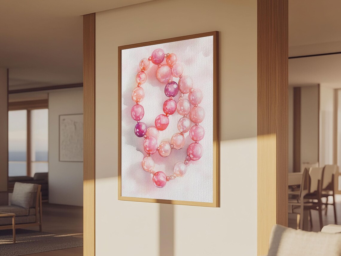 Pink Pearl Necklace Watercolor Elegant Jewelry Vanity Art Print - Image 4